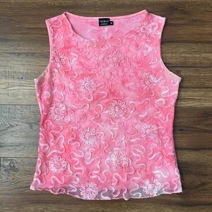 Tribal Coral Pink Floral Appliqué Tank Top